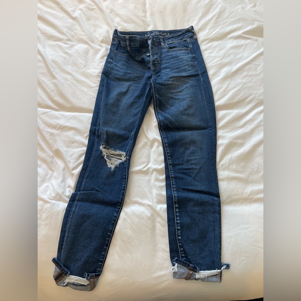 Ripped button up high rise jegging